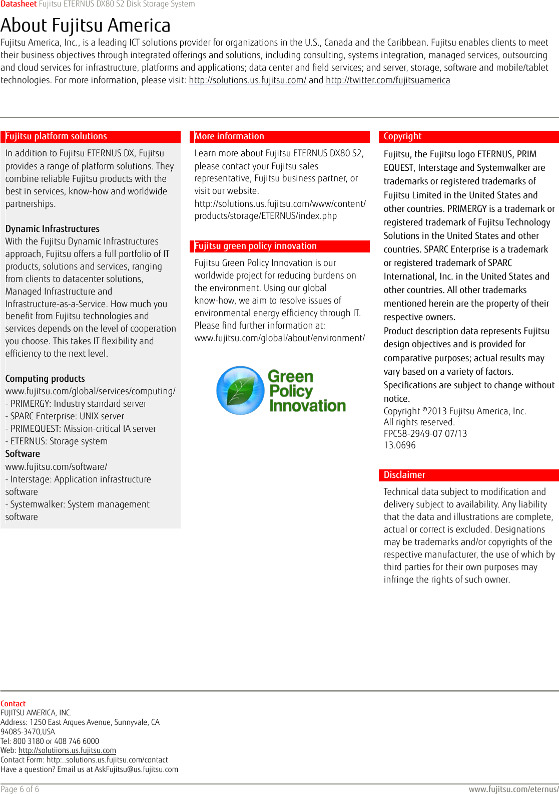 Page 6 of 6 - Fujitsu Fujitsu-ETERNUS-DX80-S2-Disk-Storage-System-datasheet ETERNUS DX80 S2 Storage Data Sheet Storage-ETERNUS-DX80S2-datasheet
