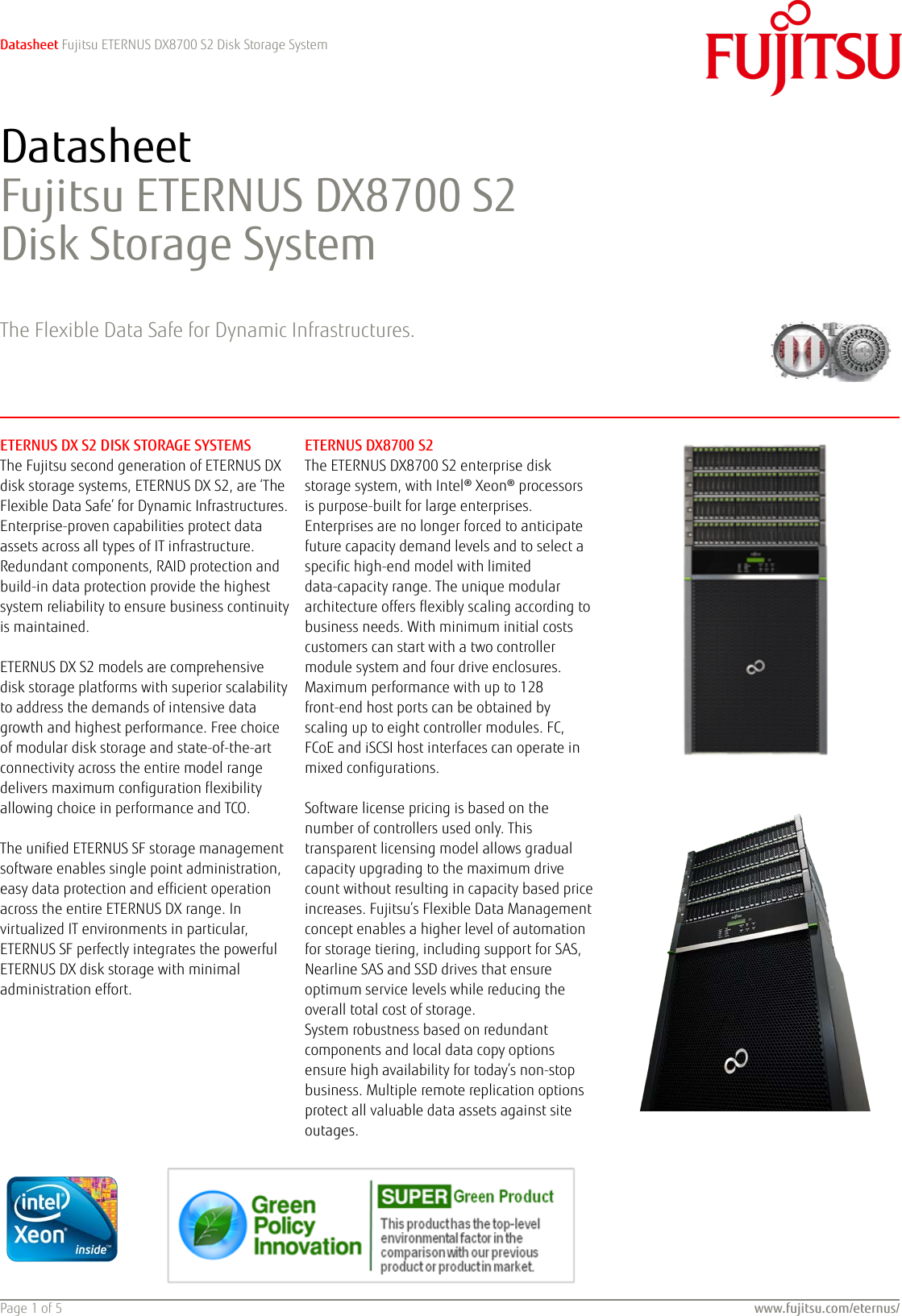 Page 1 of 5 - Fujitsu Datasheet ETERNUS DX8700 S2 Storage Data Sheet Storage-ETERNUS-DX8700S2-datasheet