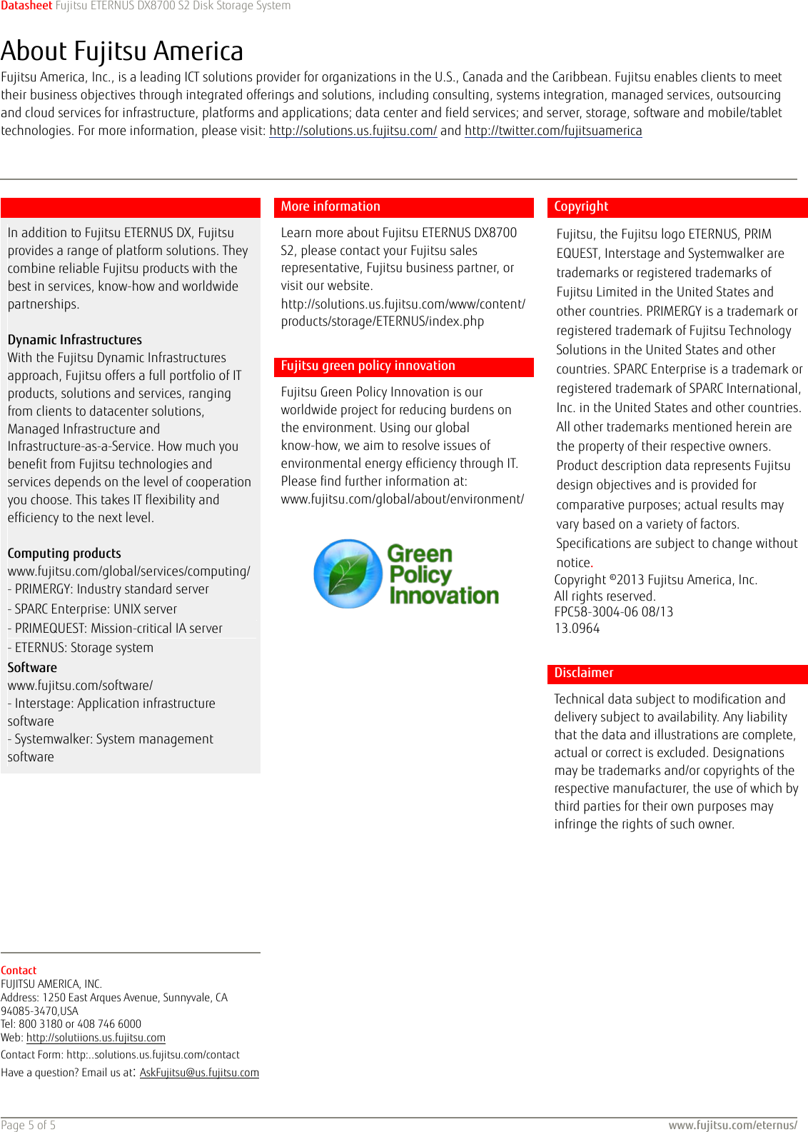 Page 5 of 5 - Fujitsu Datasheet ETERNUS DX8700 S2 Storage Data Sheet Storage-ETERNUS-DX8700S2-datasheet