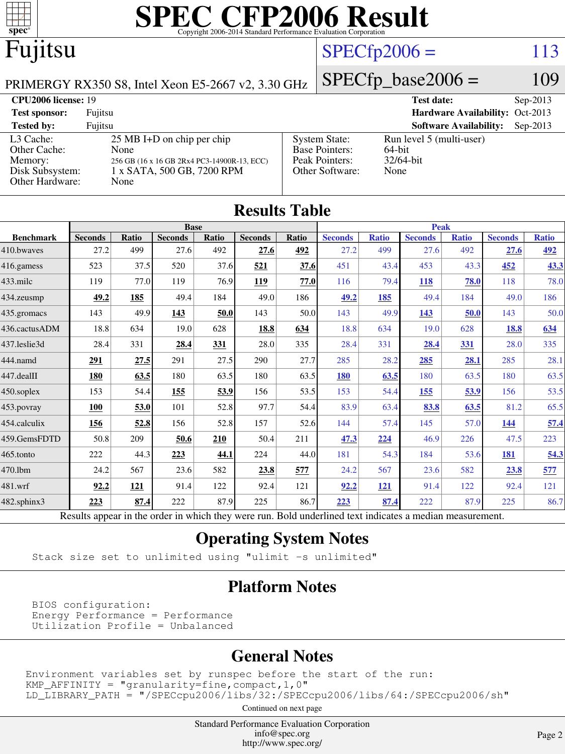 Page 2 of 6 - Fujitsu SPECfp2006 Cpu2006-20130906-26222