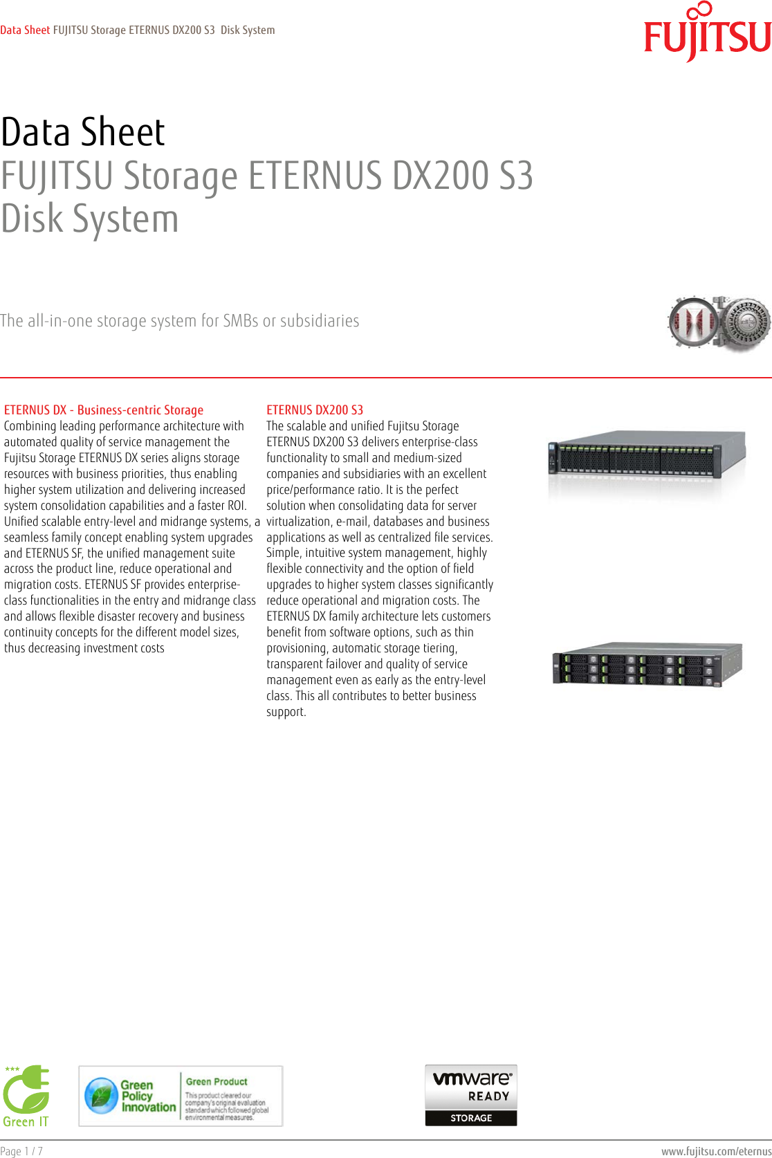 Page 1 of 7 - Fujitsu ETERNUS DX200 S3 Storage Data Sheet Ds-eternus-dx200-s3-ww-en