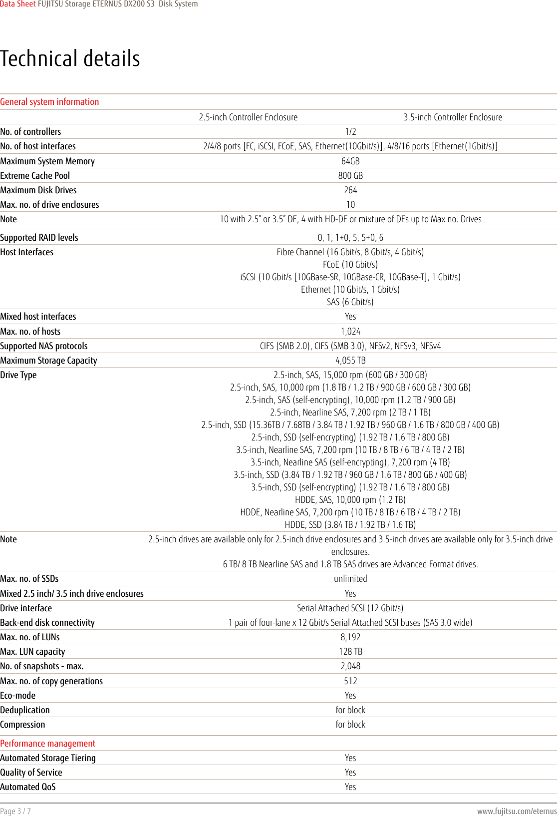 Page 3 of 7 - Fujitsu ETERNUS DX200 S3 Storage Data Sheet Ds-eternus-dx200-s3-ww-en