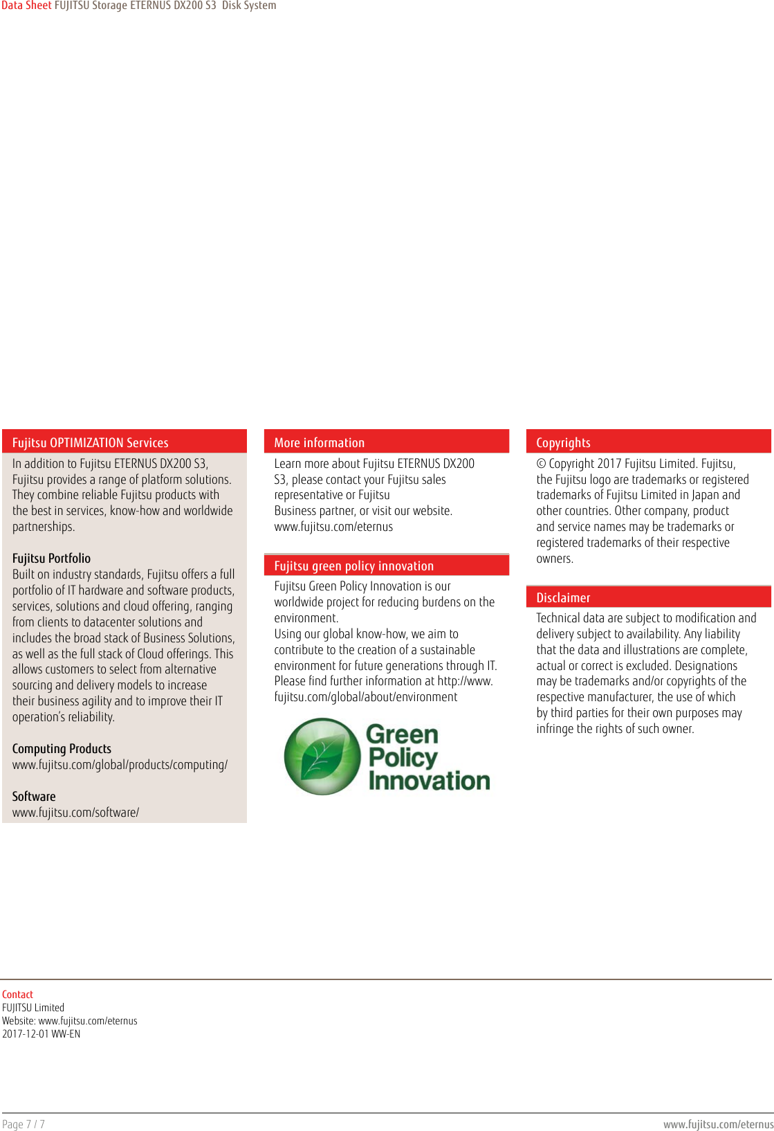 Page 7 of 7 - Fujitsu ETERNUS DX200 S3 Storage Data Sheet Ds-eternus-dx200-s3-ww-en