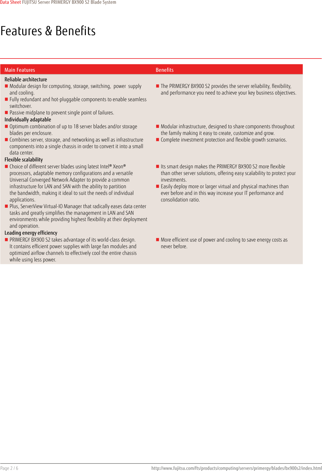 Page 2 of 6 - Fujitsu  PRIMERGY BX900 S2 Data Sheet Ds-py-bx900-s2