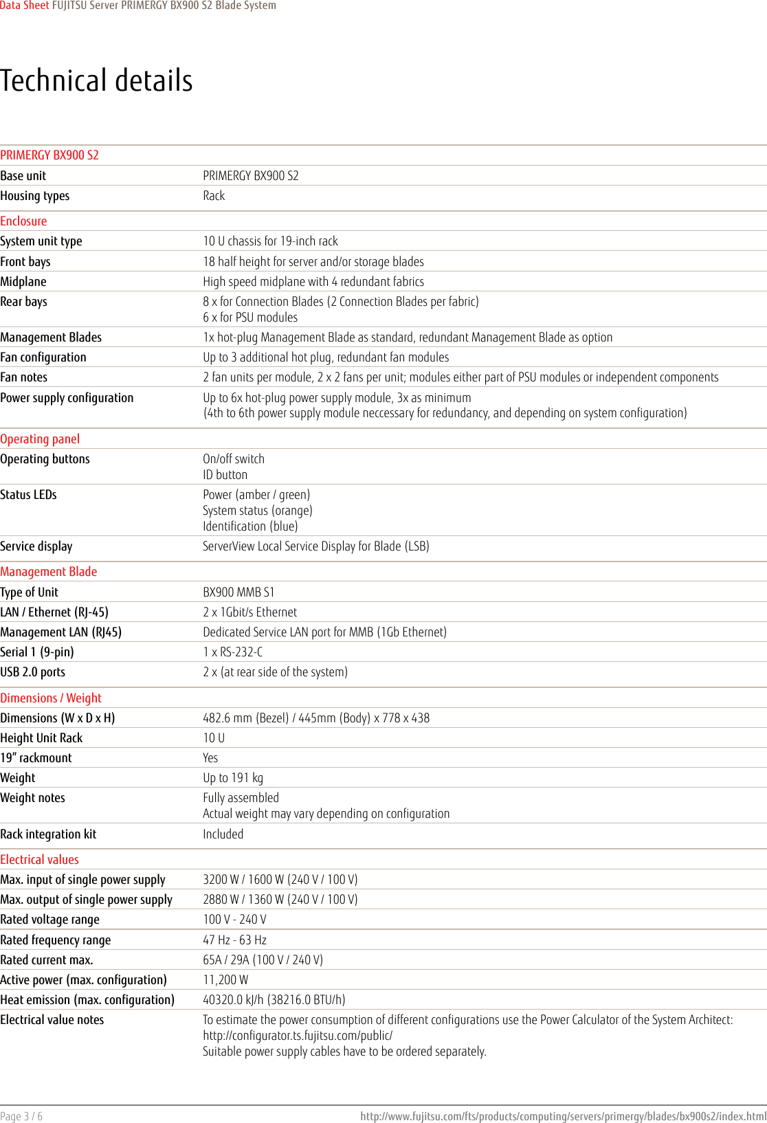 Page 3 of 6 - Fujitsu  PRIMERGY BX900 S2 Data Sheet Ds-py-bx900-s2