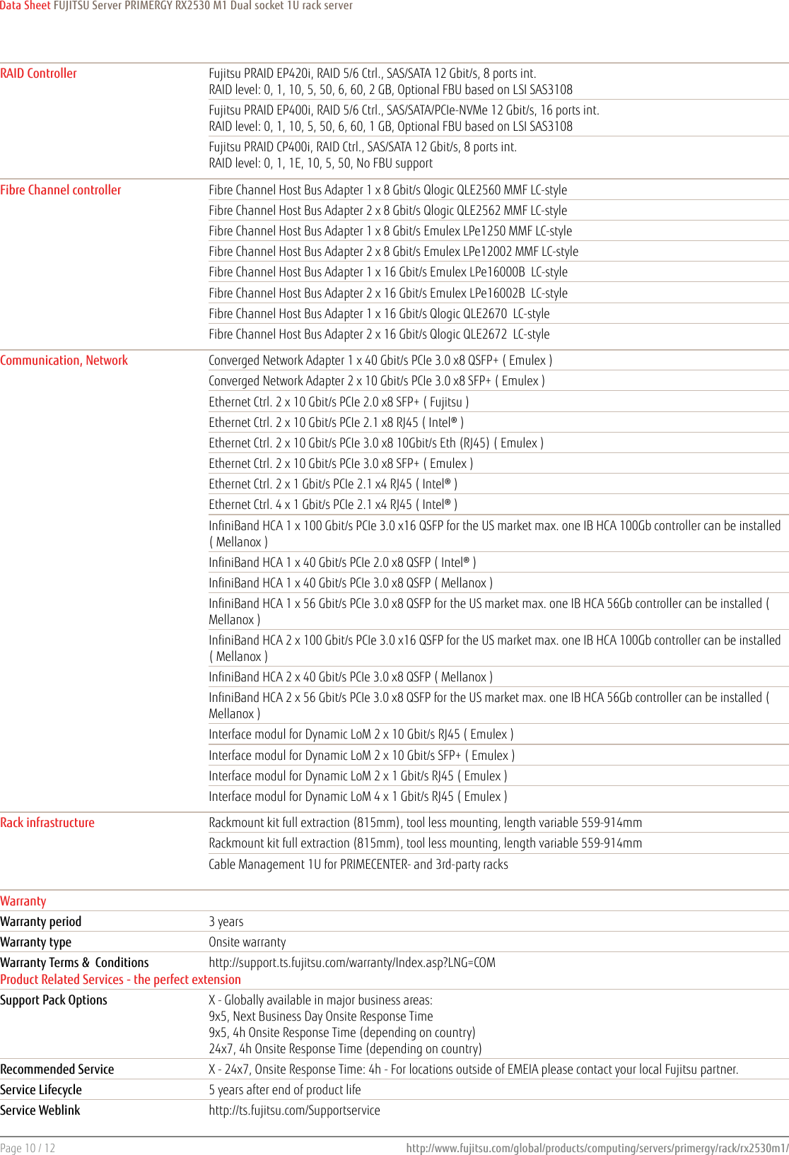 Page 10 of 12 - Fujitsu  PRIMERGY RX2530 M1 Data Sheet Ds-py-rx2530-m1
