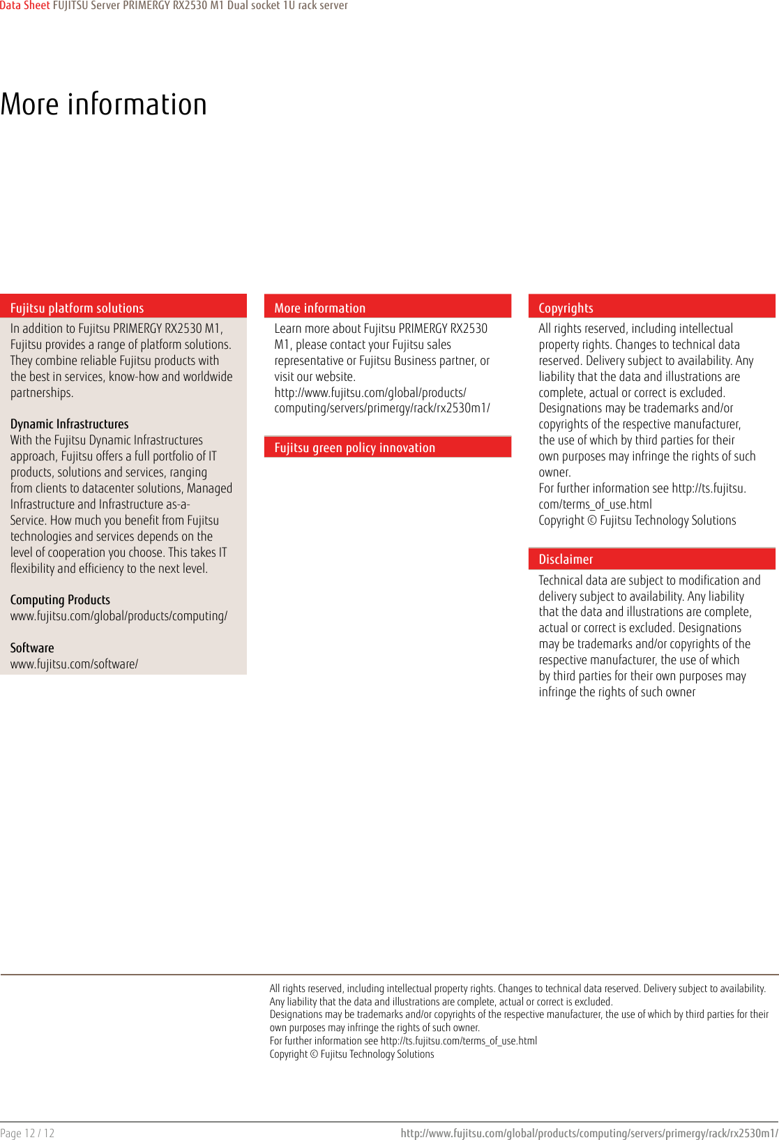 Page 12 of 12 - Fujitsu  PRIMERGY RX2530 M1 Data Sheet Ds-py-rx2530-m1