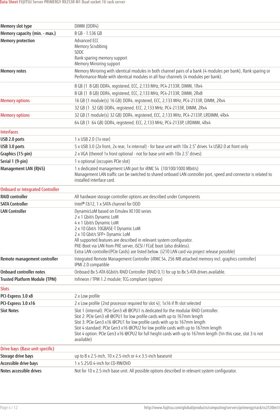 Page 4 of 12 - Fujitsu  PRIMERGY RX2530 M1 Data Sheet Ds-py-rx2530-m1