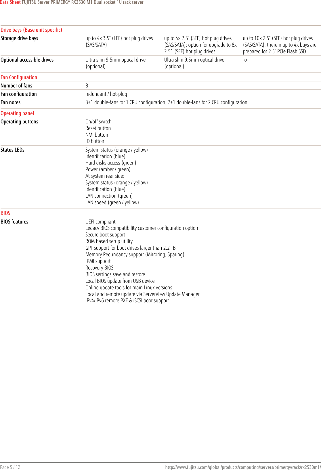 Page 5 of 12 - Fujitsu  PRIMERGY RX2530 M1 Data Sheet Ds-py-rx2530-m1