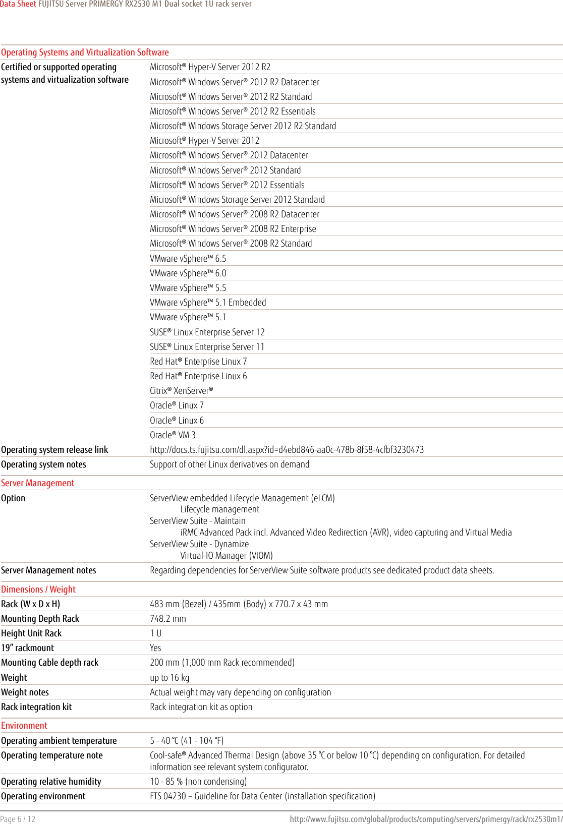 Page 6 of 12 - Fujitsu  PRIMERGY RX2530 M1 Data Sheet Ds-py-rx2530-m1