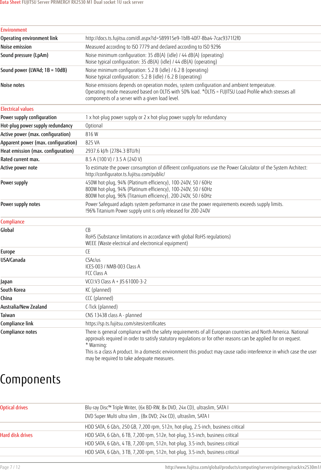 Page 7 of 12 - Fujitsu  PRIMERGY RX2530 M1 Data Sheet Ds-py-rx2530-m1