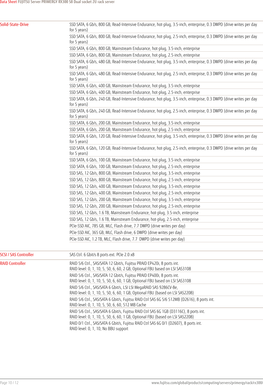Page 10 of 12 - Fujitsu  PRIMERGY RX300 S8 Data Sheet Ds-py-rx300-s8