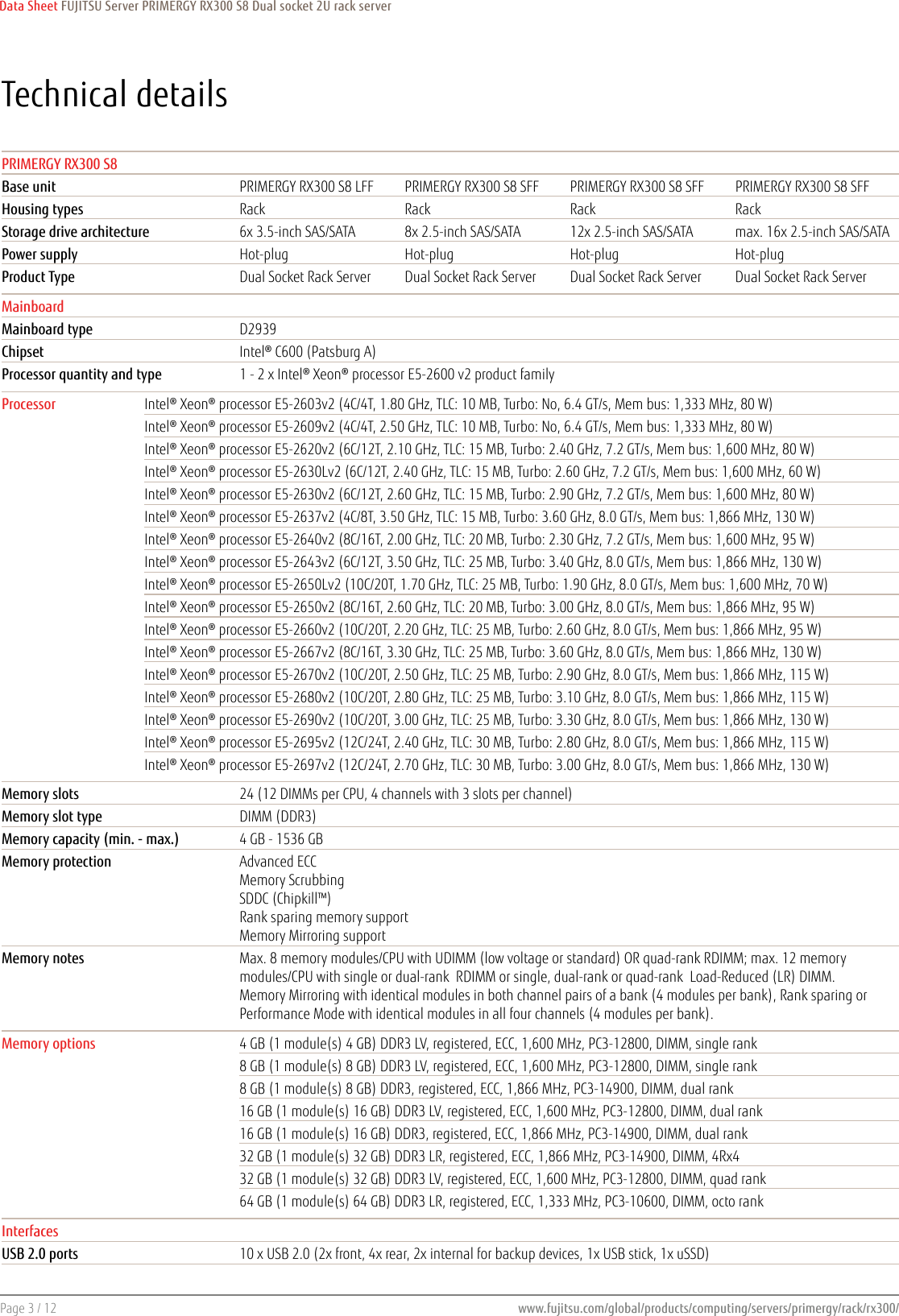 Page 3 of 12 - Fujitsu  PRIMERGY RX300 S8 Data Sheet Ds-py-rx300-s8