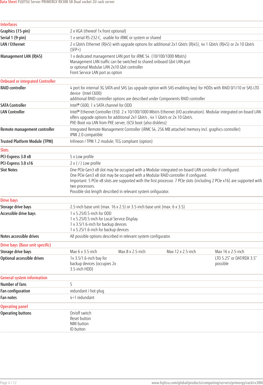 Page 4 of 12 - Fujitsu  PRIMERGY RX300 S8 Data Sheet Ds-py-rx300-s8