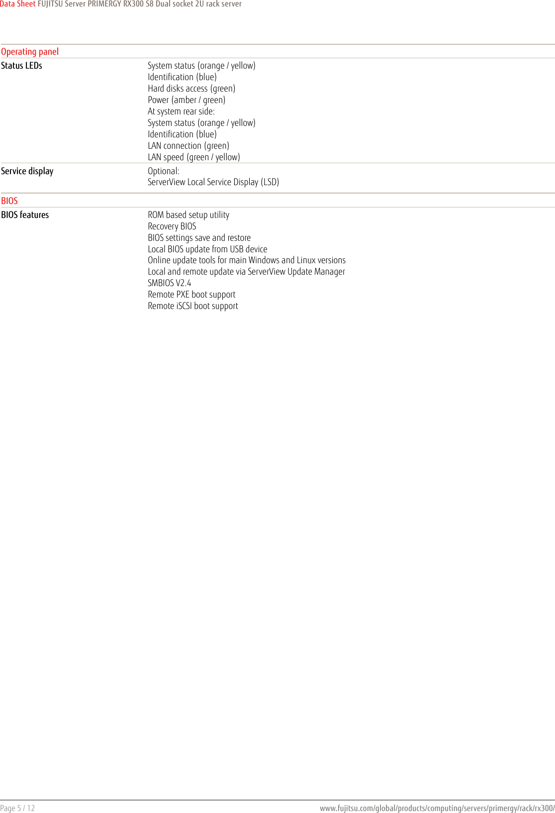 Page 5 of 12 - Fujitsu  PRIMERGY RX300 S8 Data Sheet Ds-py-rx300-s8