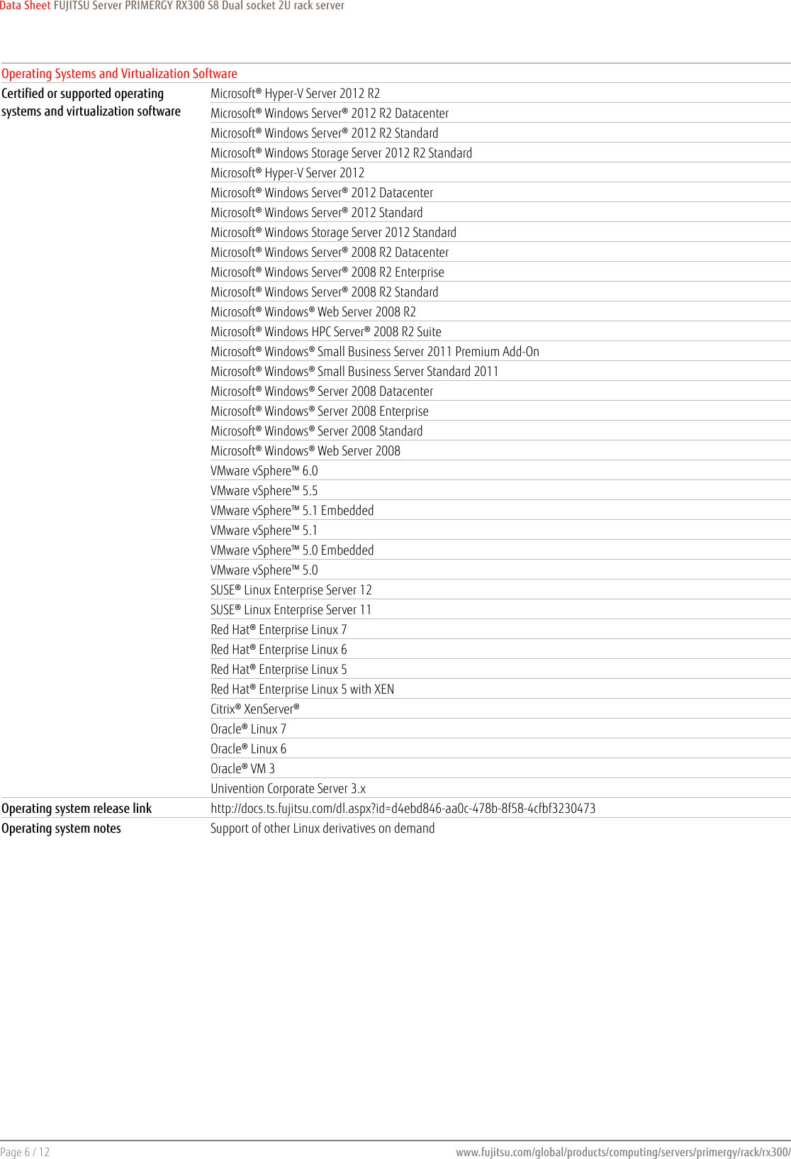 Page 6 of 12 - Fujitsu  PRIMERGY RX300 S8 Data Sheet Ds-py-rx300-s8
