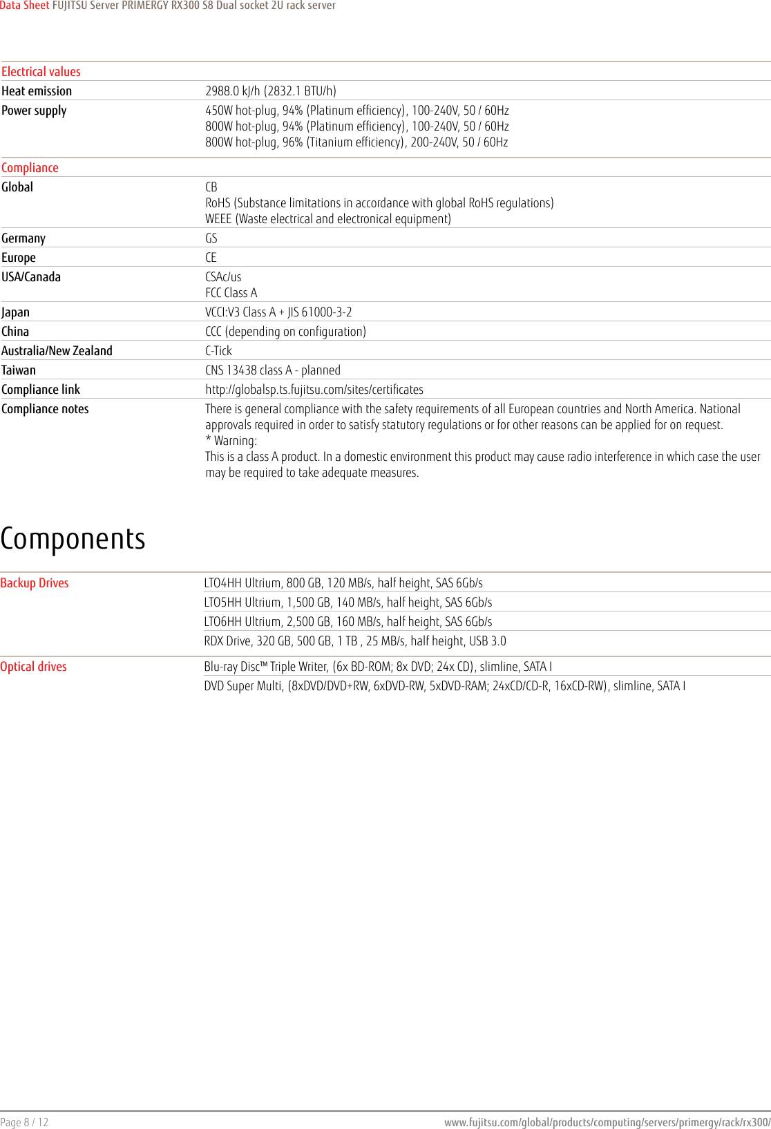 Page 8 of 12 - Fujitsu  PRIMERGY RX300 S8 Data Sheet Ds-py-rx300-s8