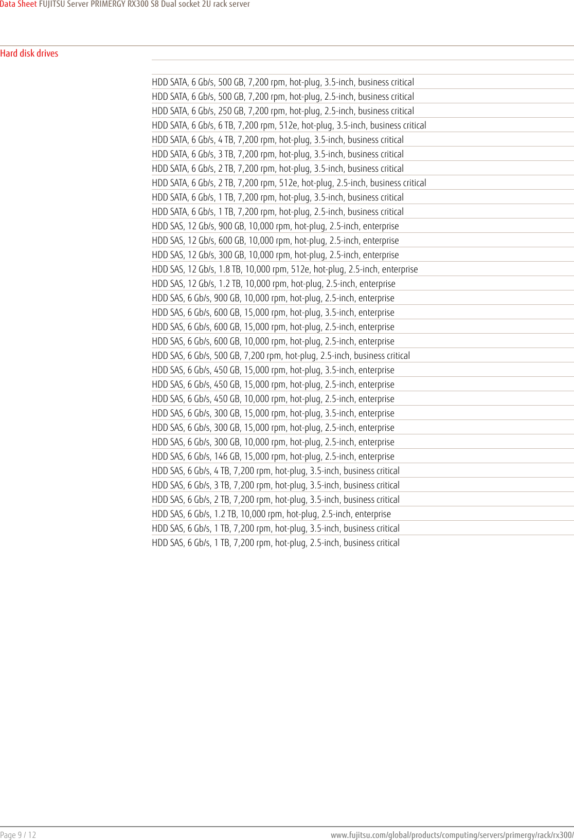 Page 9 of 12 - Fujitsu  PRIMERGY RX300 S8 Data Sheet Ds-py-rx300-s8