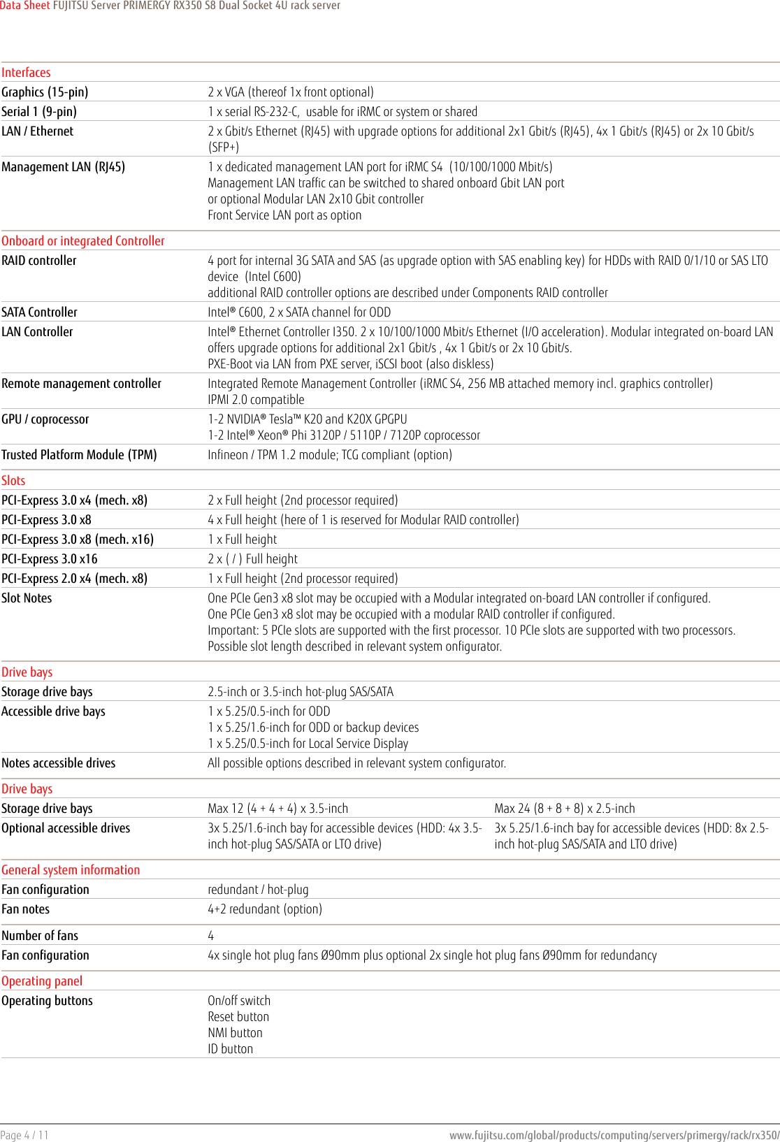 Page 4 of 11 - Fujitsu  PRIMERGY RX350 S8 Data Sheet Ds-py-rx350-s8