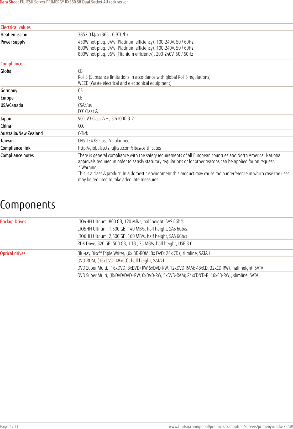 Page 7 of 11 - Fujitsu  PRIMERGY RX350 S8 Data Sheet Ds-py-rx350-s8