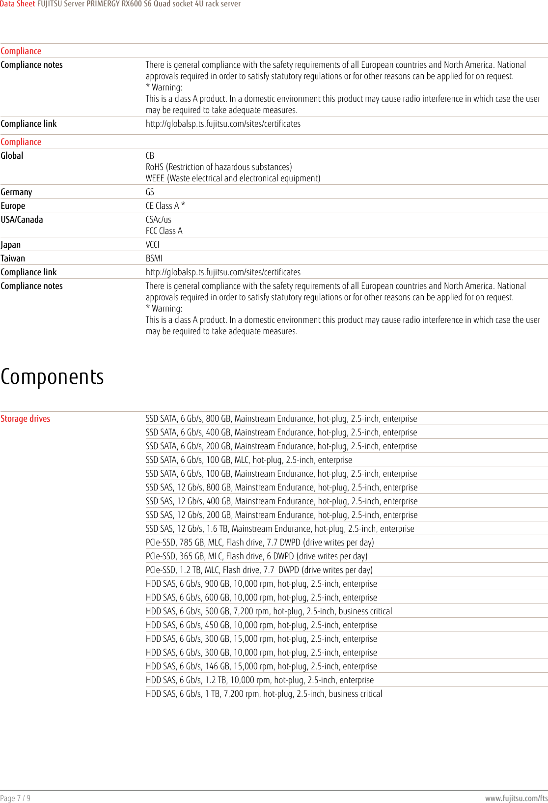 Page 7 of 9 - Fujitsu  PRIMERGY RX600 S6 Data Sheet Ds-py-rx600-s6