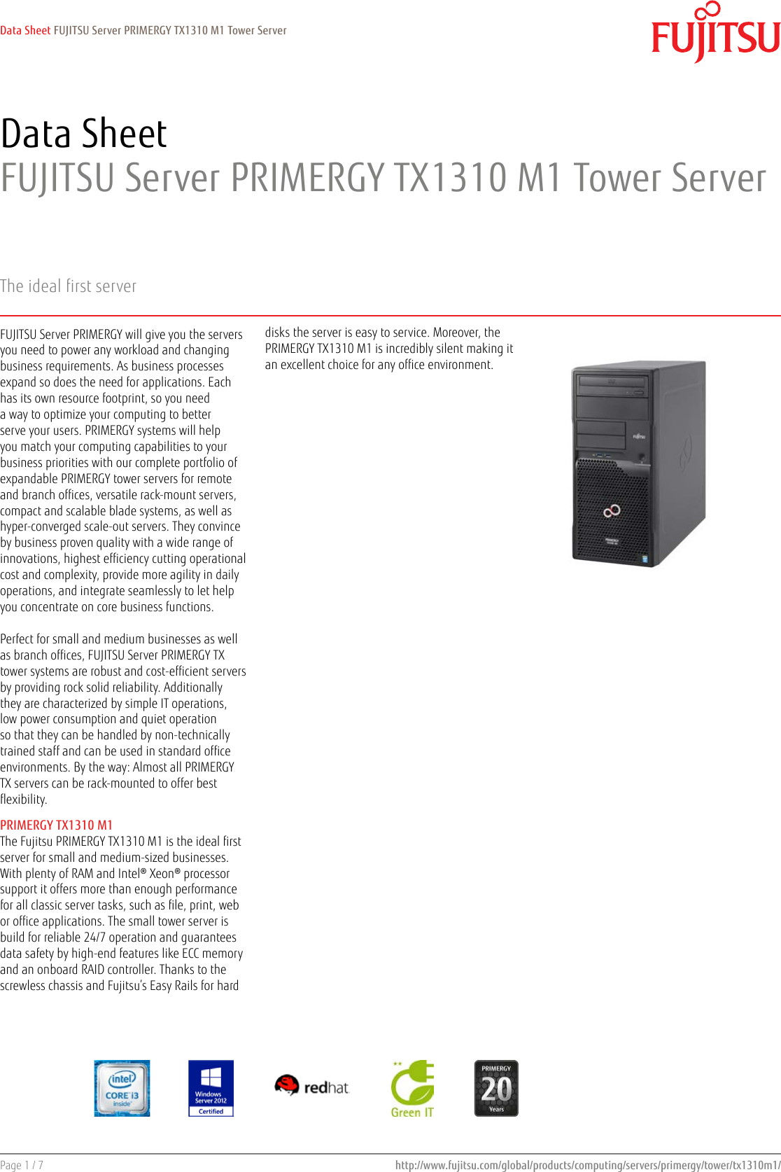 Fujitsu Primergy Tx1310 M1 Data Sheet Ds Py