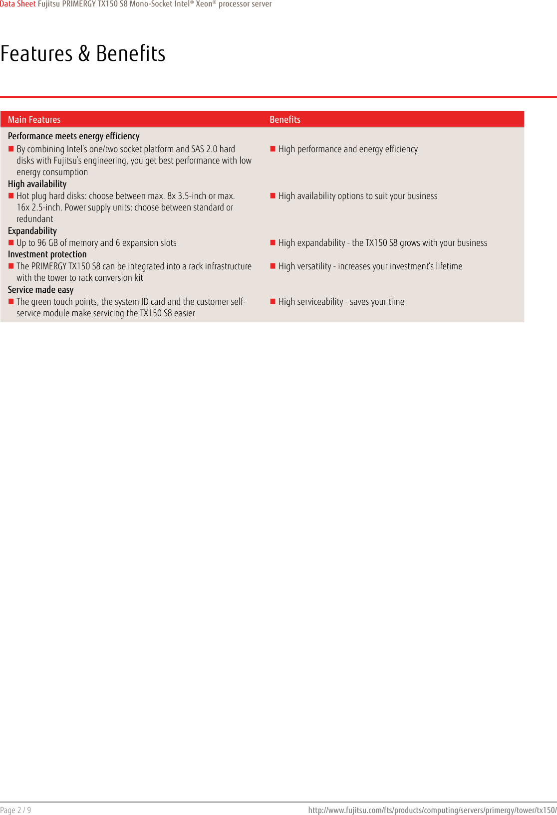 Page 2 of 9 - Fujitsu  PRIMERGY TX150 S8 Tower Server Data Sheet Ds-py-tx150-s8