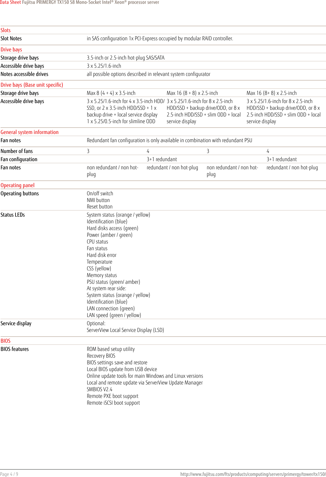 Page 4 of 9 - Fujitsu  PRIMERGY TX150 S8 Tower Server Data Sheet Ds-py-tx150-s8