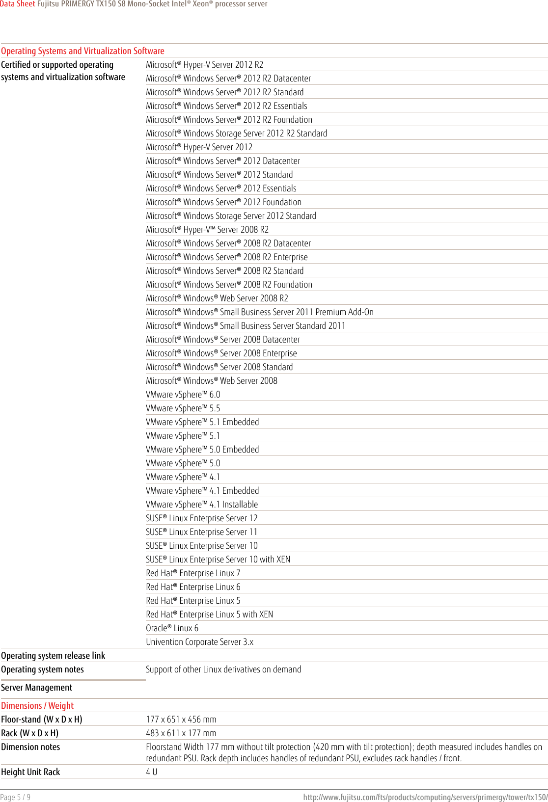 Page 5 of 9 - Fujitsu  PRIMERGY TX150 S8 Tower Server Data Sheet Ds-py-tx150-s8