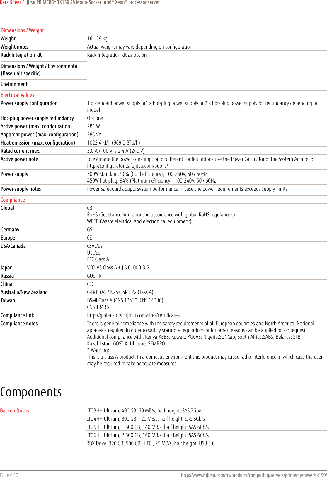 Page 6 of 9 - Fujitsu  PRIMERGY TX150 S8 Tower Server Data Sheet Ds-py-tx150-s8