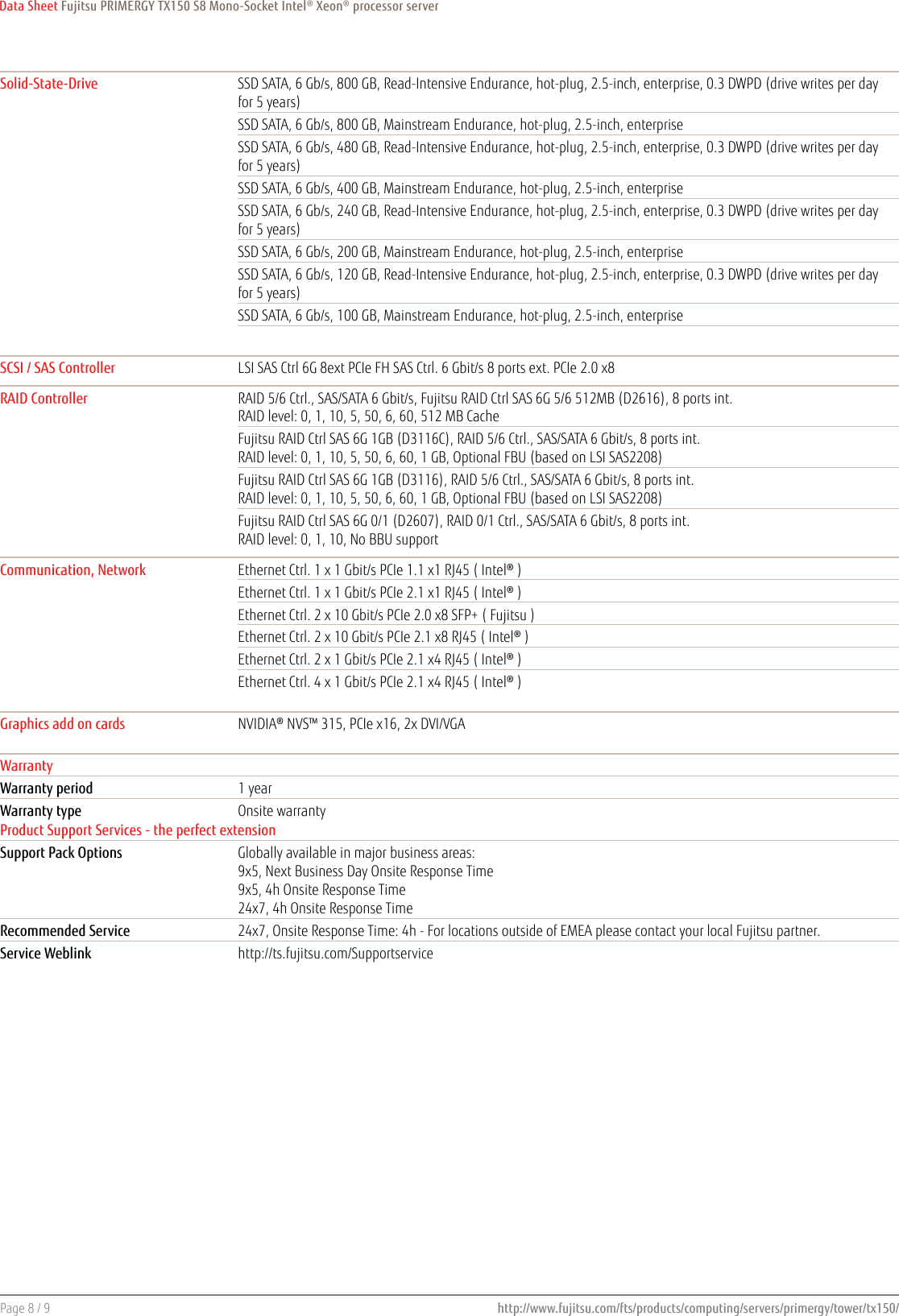 Page 8 of 9 - Fujitsu  PRIMERGY TX150 S8 Tower Server Data Sheet Ds-py-tx150-s8