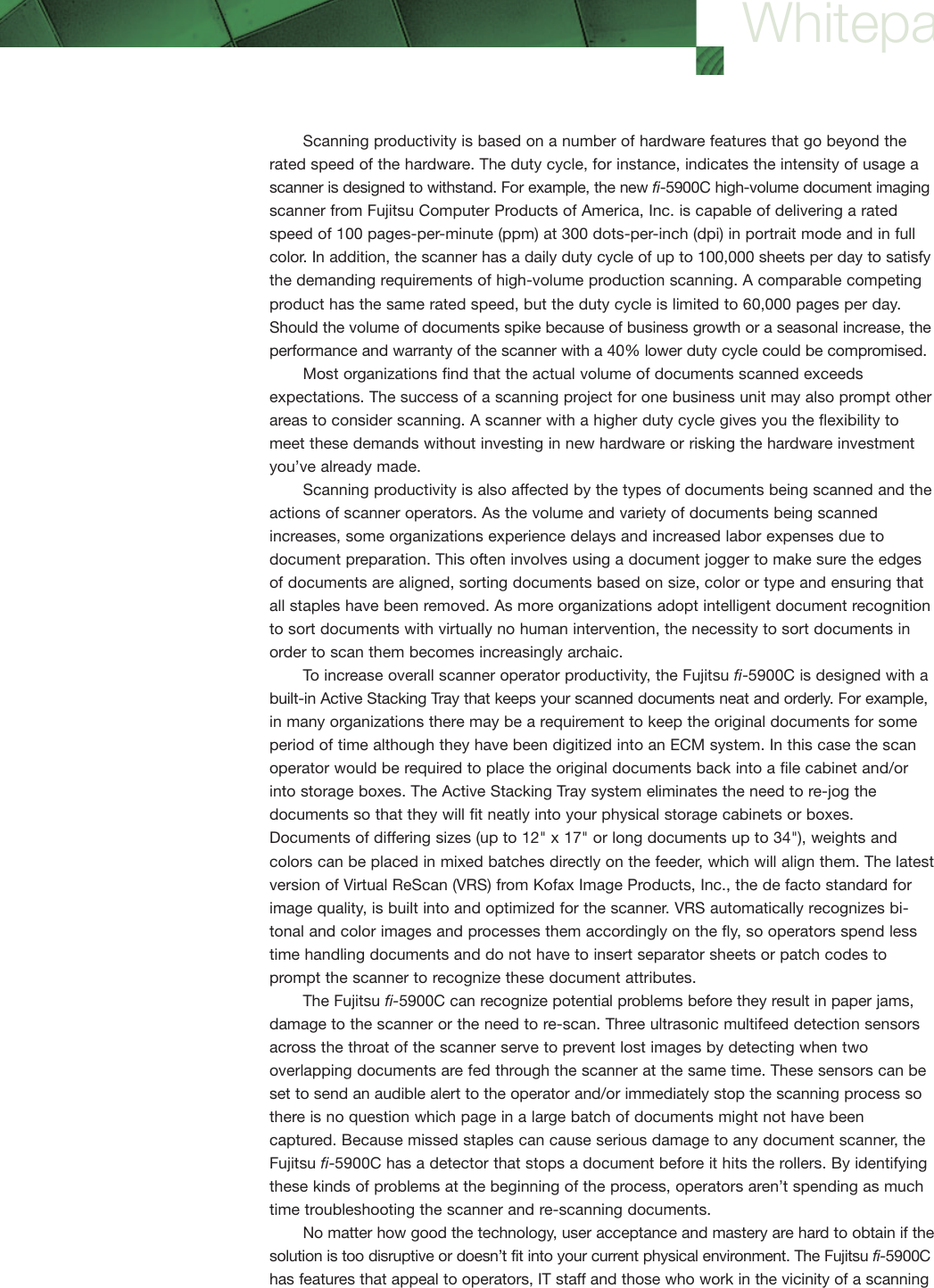 Page 2 of 4 - Fujitsu WP_fi-5900Csinglepage How  Scanners Affect Productivity And Compliance Fi-5900c Wp