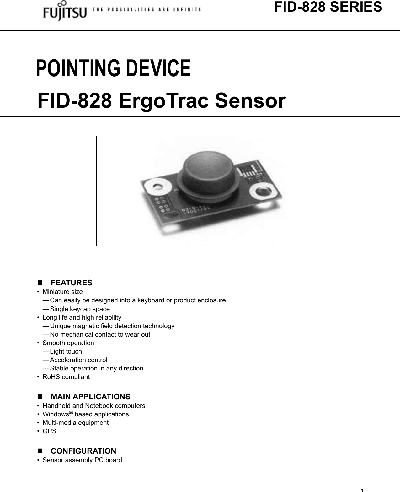 Page 1 of 3 - Fujitsu  FID-828 Ergo Trac Sensor Fid828