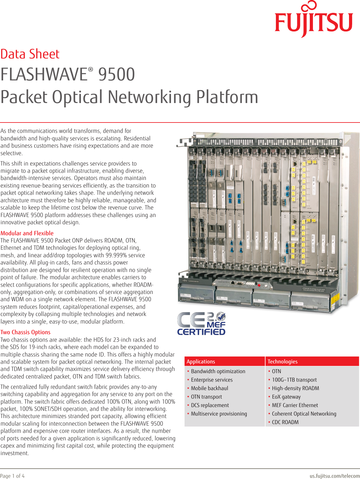 Page 1 of 4 - Fujitsu  FLASHWAVE 9500 Flashwave9500