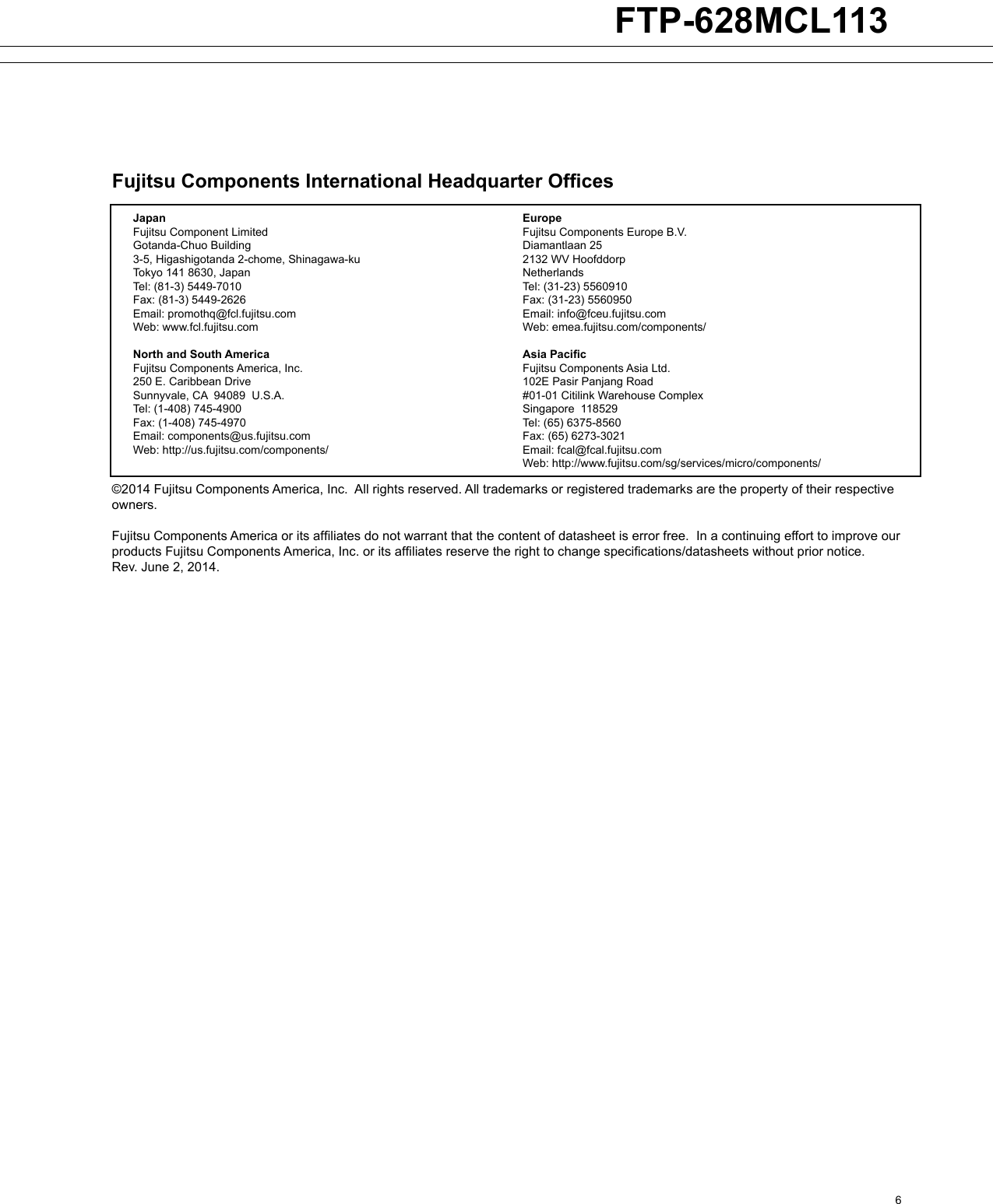 Page 6 of 6 - Fujitsu  FTP-628MCL113