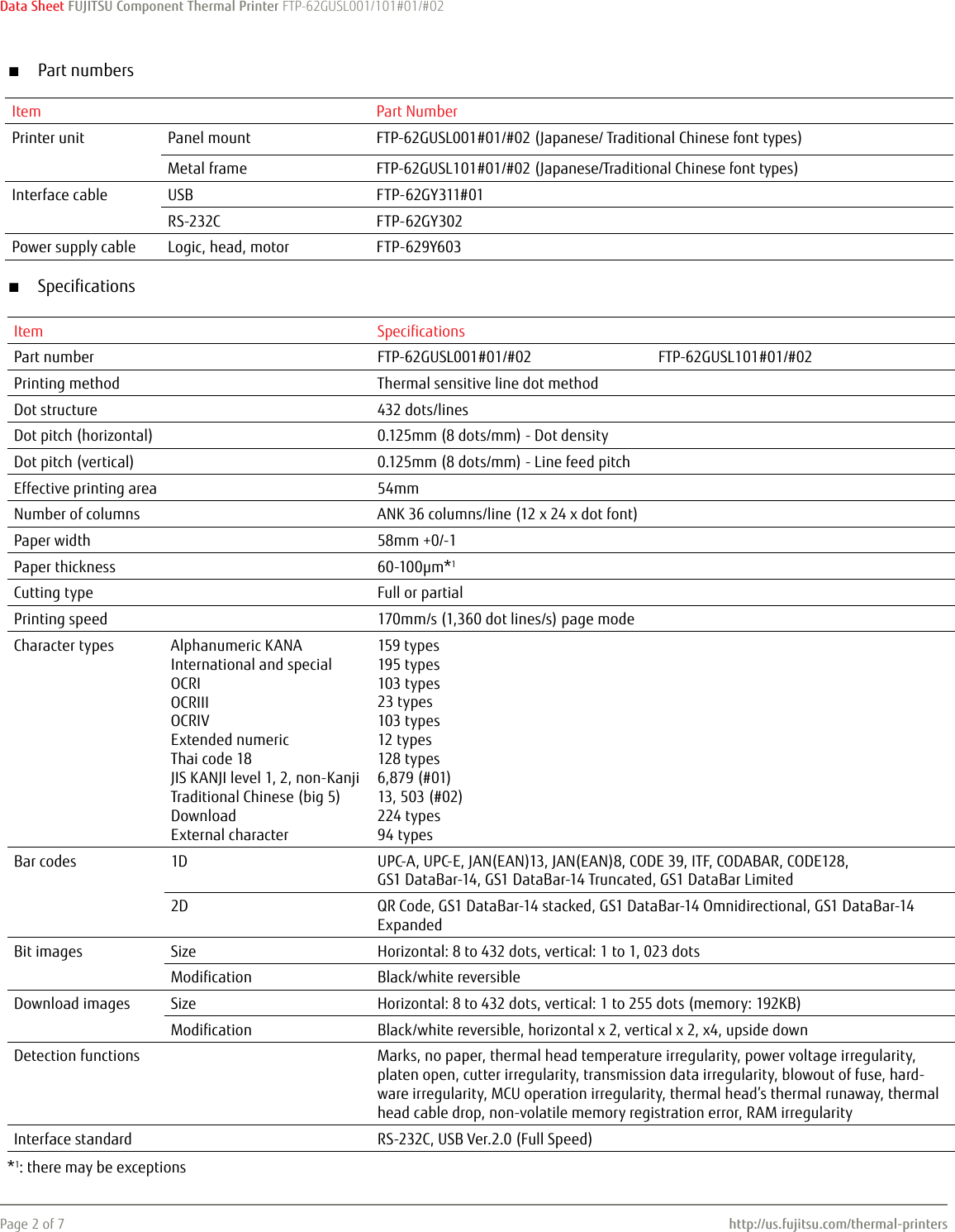 Page 2 of 7 - Fujitsu Fujitsu--of-the-factsheet FTP-62GUSL001/101 Ftp-62gusl001-101