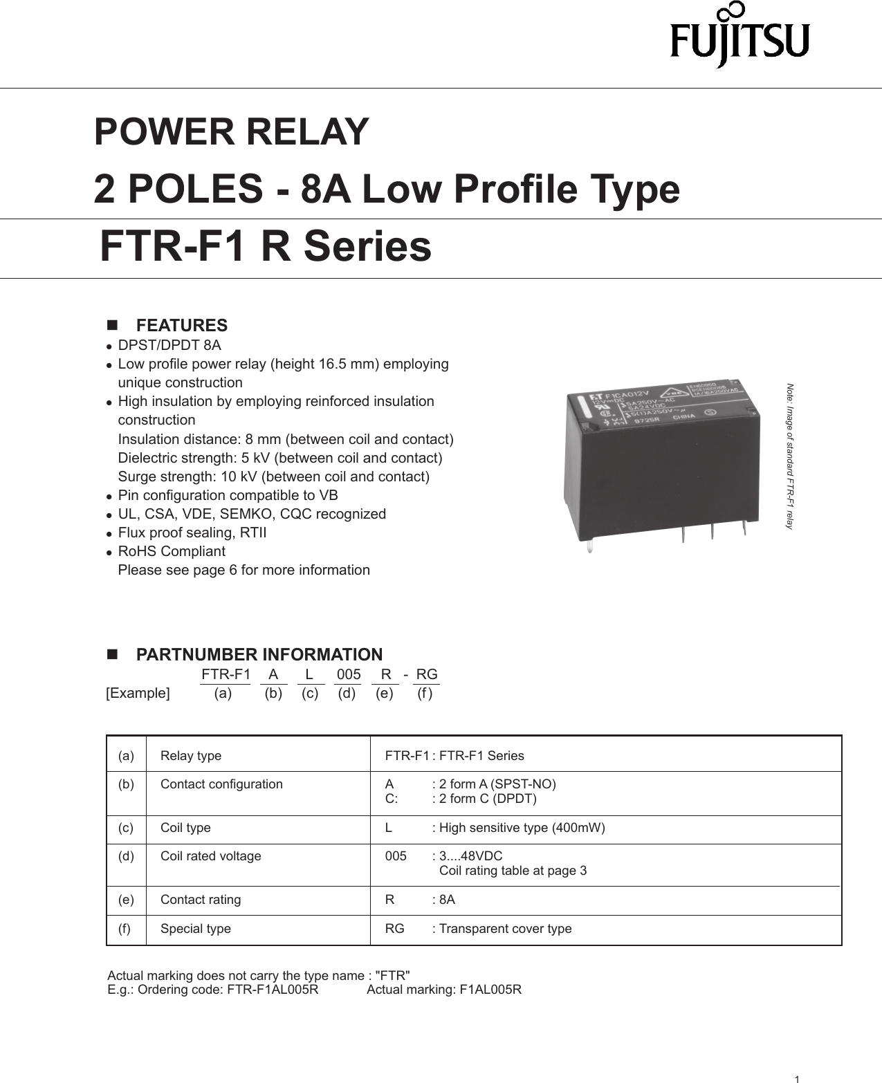 Page 1 of 7 - Fujitsu  FTR-F1 (8A) Series Ftr-f1r