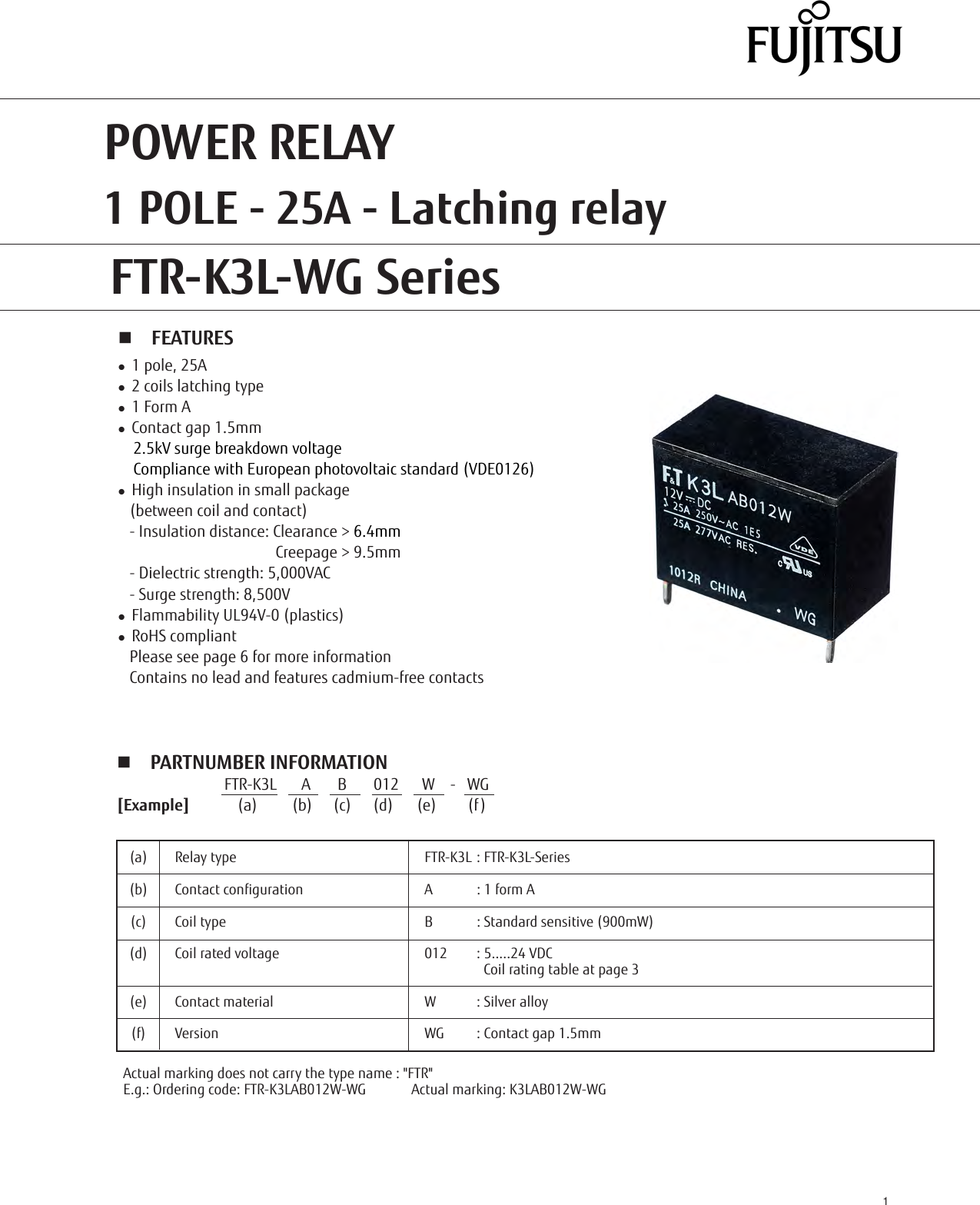 Page 1 of 7 - Fujitsu  FTR-K3L-WG Series