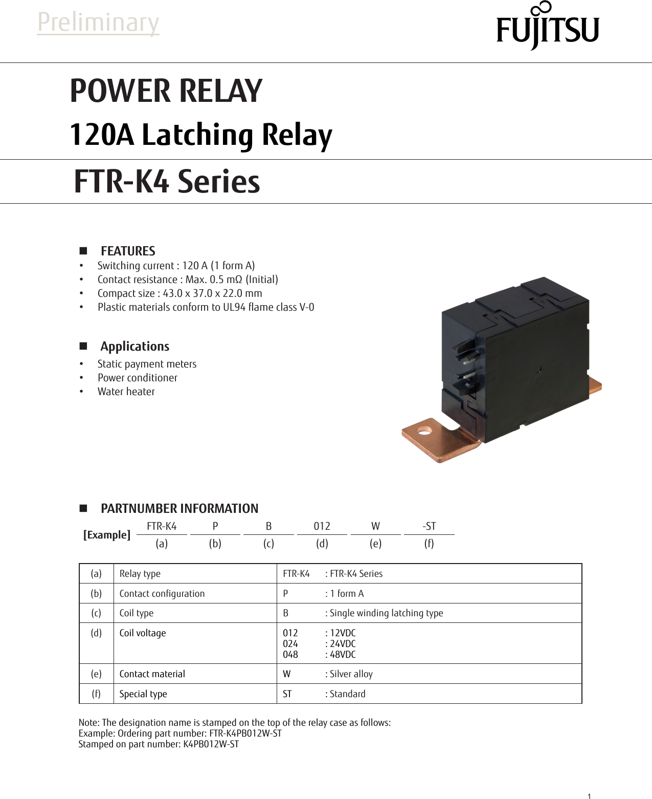 Page 1 of 5 - Fujitsu  FTR-K4 Series