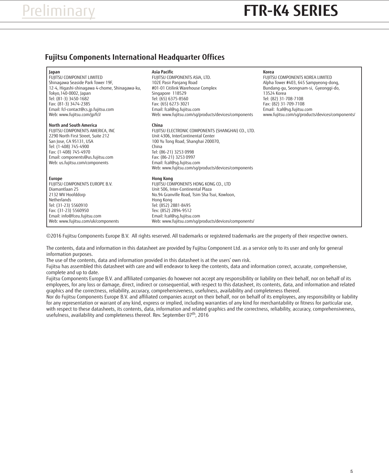 Page 5 of 5 - Fujitsu  FTR-K4 Series