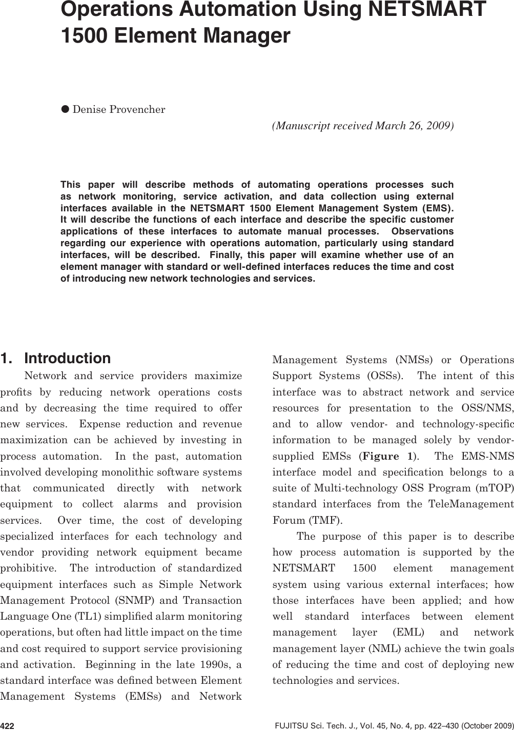 Page 1 of 9 - Fujitsu Operations Automation Using NETSMART 1500 Element Manager Paper19