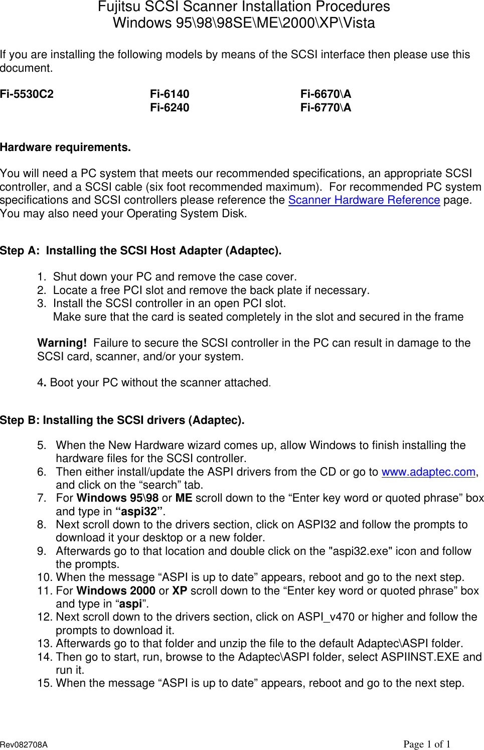Fujitsu Scan Partner 15C Installation Guide If Not Then Scanner scsi