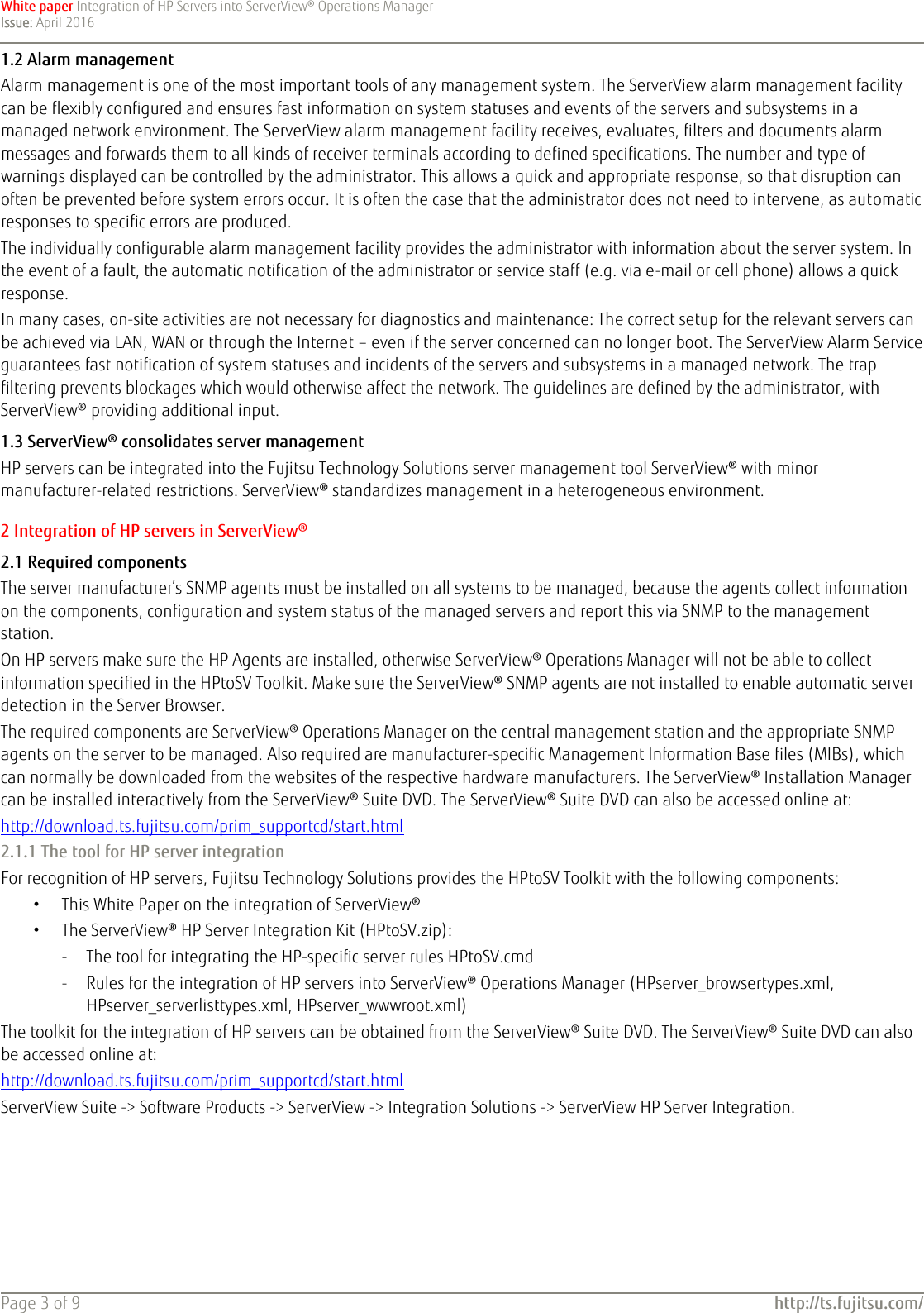 Page 3 of 9 - Fujitsu White Paper: Integration Of HP Servers In Server View® Sv-int-hp-sv-en