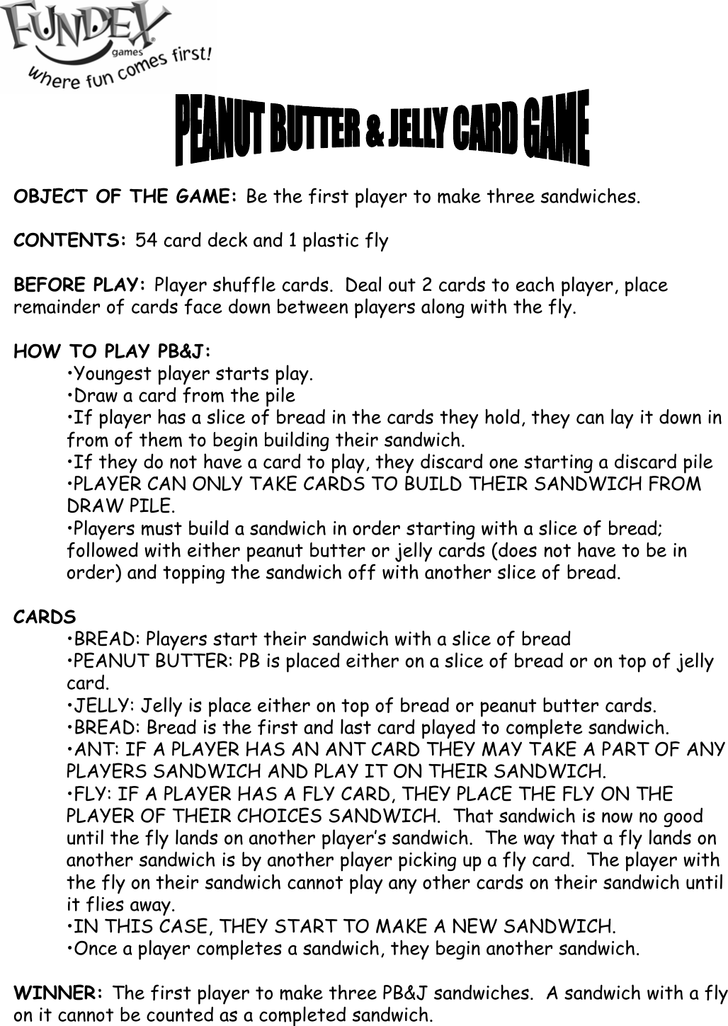 Page 1 of 1 - Fundex-Games Fundex-Games-Peanut-Butter-And-Jelly-Card-Game-Users-Manual-  1 Fundex-games-peanut-butter-and-jelly-card-game-users-manual
