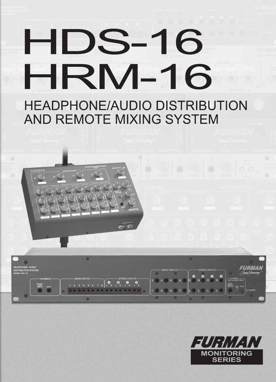 Page 1 of 12 - Furman-Sound Furman-Sound-Hds-16-Users-Manual- HDS-16 & HRM-16 Manual  Furman-sound-hds-16-users-manual