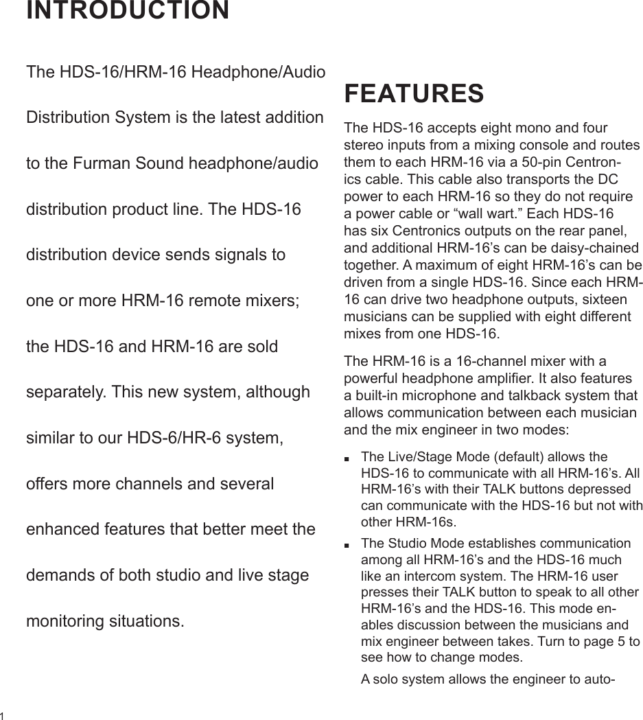 Page 2 of 12 - Furman-Sound Furman-Sound-Hds-16-Users-Manual- HDS-16 & HRM-16 Manual  Furman-sound-hds-16-users-manual