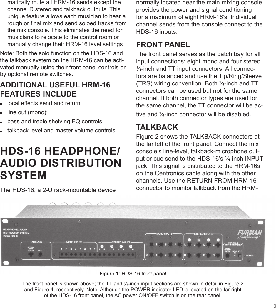 Page 3 of 12 - Furman-Sound Furman-Sound-Hds-16-Users-Manual- HDS-16 & HRM-16 Manual  Furman-sound-hds-16-users-manual