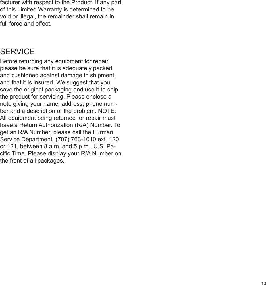 Page 11 of 12 - Furman-Sound Furman-Sound-Srm-80A-Users-Manual- SRM-80A Manual  Furman-sound-srm-80a-users-manual