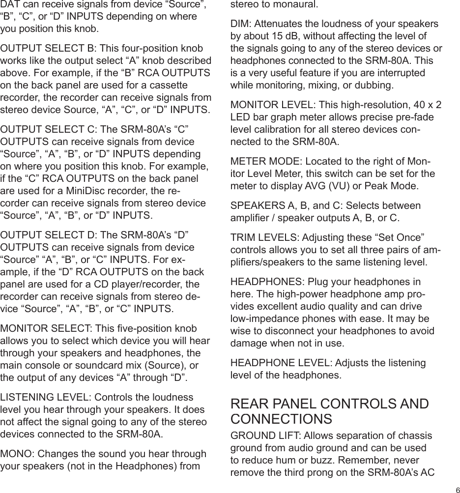 Page 7 of 12 - Furman-Sound Furman-Sound-Srm-80A-Users-Manual- SRM-80A Manual  Furman-sound-srm-80a-users-manual