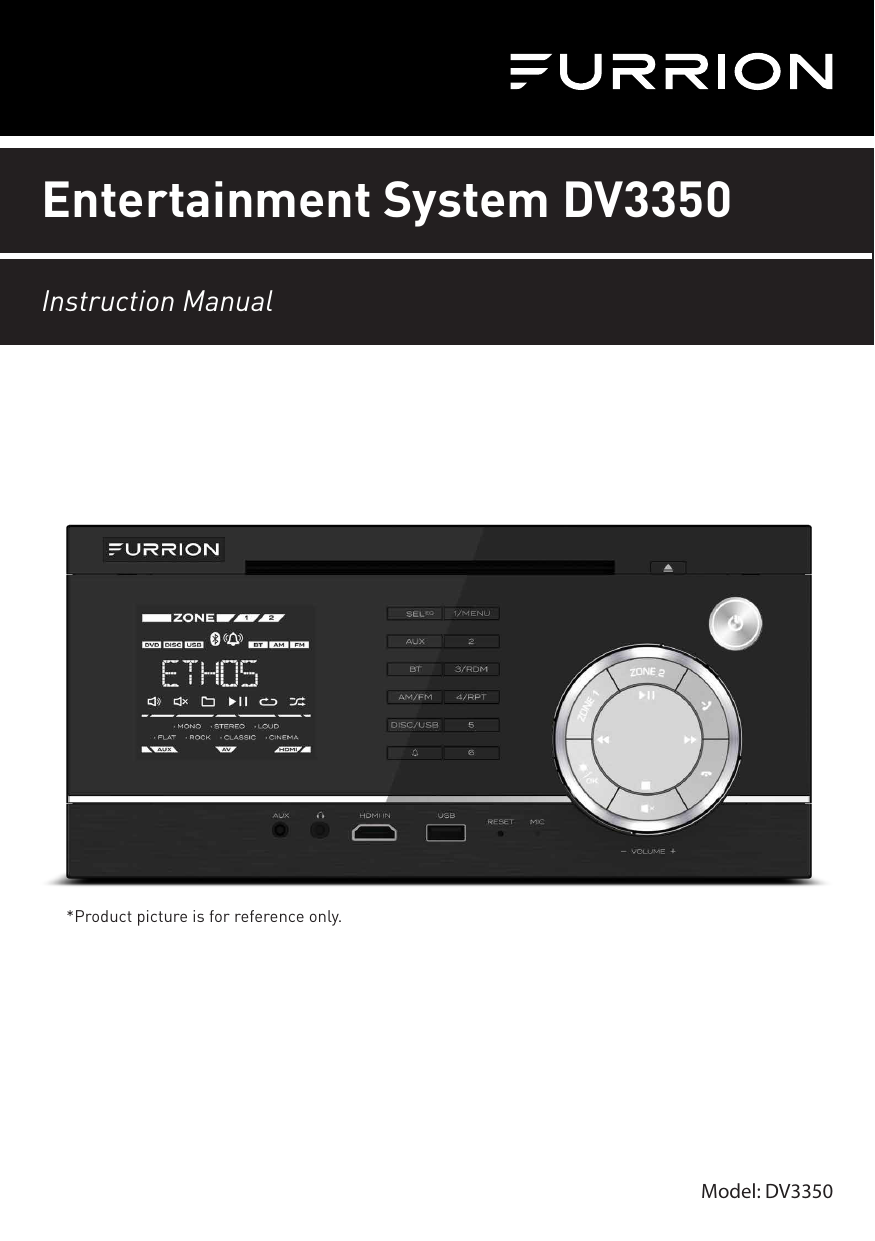 *Product picture is for reference only.Entertainment System DV3350Instruction ManualModel: DV3350